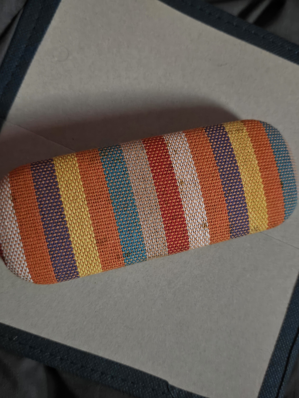 Striped Multicolor Fabric Eyeglass Case - Orange, Yellow, Teal, Purple, Red